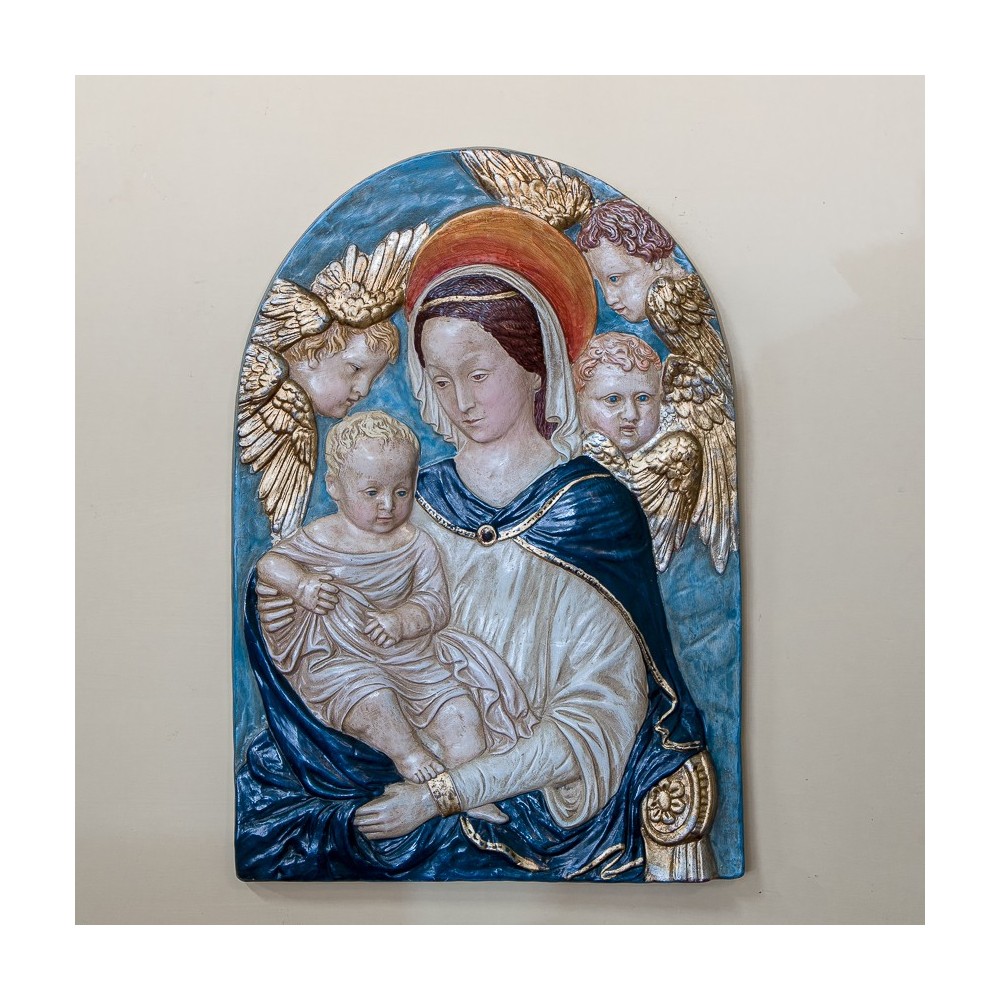 Patinated, Colored and Gilded Ceramic Madonna of Boccadirio